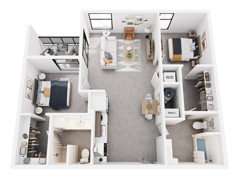 Floor plan for 2 beds, 2 baths, 910 sqft
